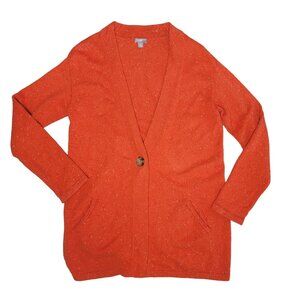J. Jill Orange textured V-Neck One-Button Long Cotton Angora Cardigan Sweater M